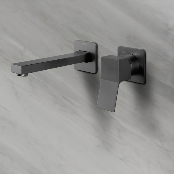 Смеситель для раковины Bossini Aki Z00731.073+Z00801 настенный встраиваемый со встраиваемой частью в комплекте цвет черный матовый