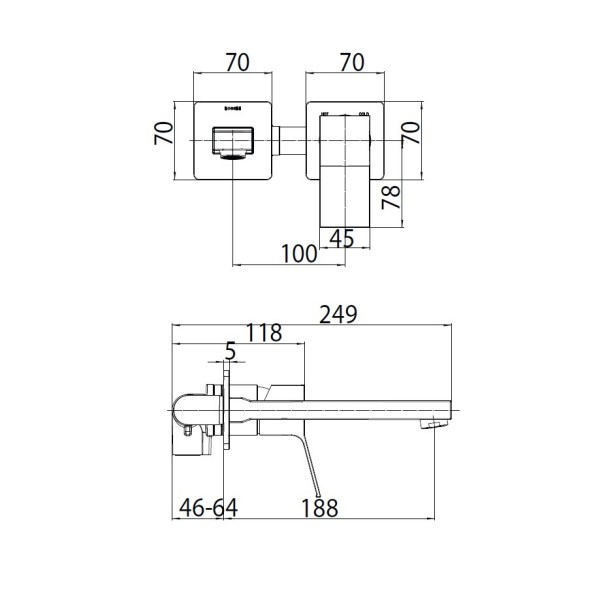 Смеситель для раковины Bossini Aki Z00731.073+Z00801 настенный встраиваемый со встраиваемой частью в комплекте цвет черный матовый