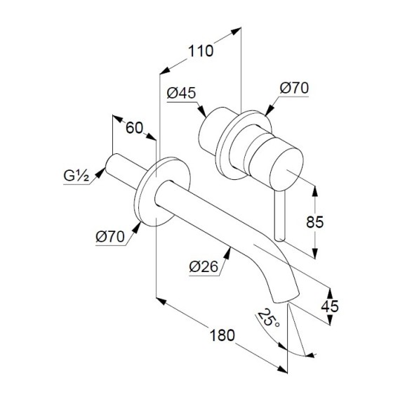 Смеситель KLUDI BOZZ 38244N576 для раковины настенный встраиваемый внешняя часть