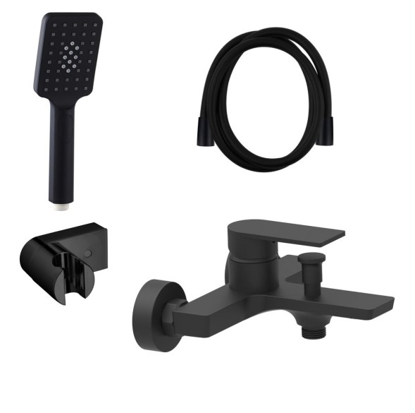 AQG Alpha, однорычажный смеситель для ванны c набором для душа, цвет черный матовый