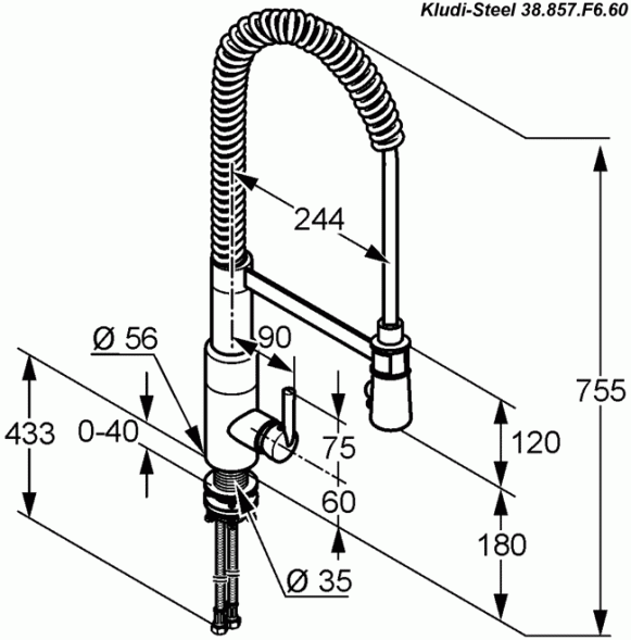 Смеситель KLUDI STEEL 38857F66 для кухни с выдвижным изливом