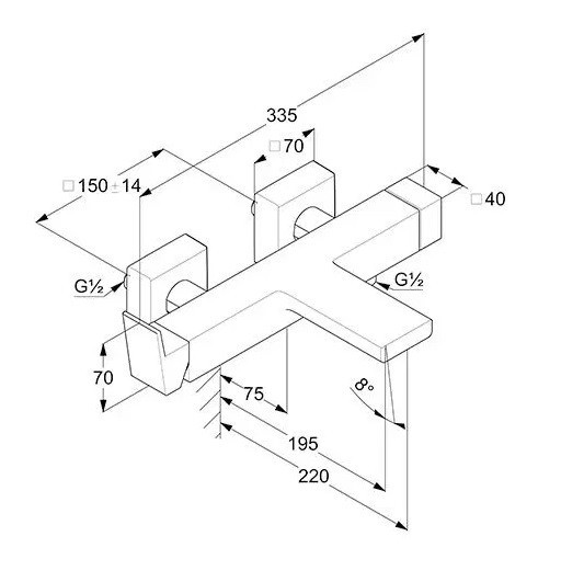 Смеситель KLUDI DECUS 54691N175 для ванны с изливом с подключением шланга