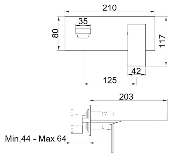 AQG Bold One, встраиваемый в стену однорычажный смеситель для раковины (излив 20,3 см), с панелью, цвет хром