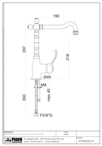 Fiore Jafar, однорычажный смеситель для раковины (излив 19 см), без донного клапана, цвет бронза