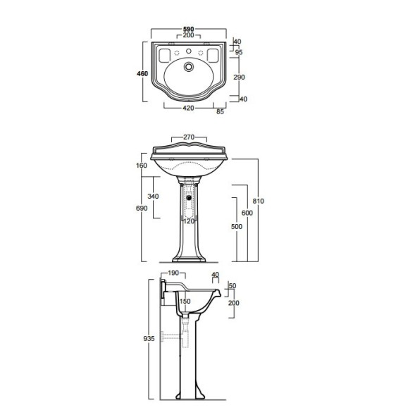 Раковина SIMAS ARCADE подвесная на пьедестал с тремя отверстиями со спинкой цвет белый AR814