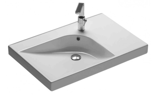 Раковина HATRIA GRANDANGOLO YXEU01 накладная или на тумбу с одним отверстием с переливом цвет белый