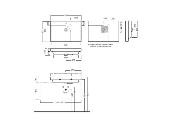 Раковина HATRIA GRANDANGOLO YXEU01 накладная или на тумбу с одним отверстием с переливом цвет белый