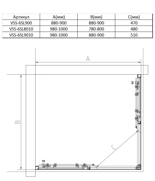 Vincea Душевой уголок Слим 8мм (Slim 8mm) VSS-6SL900CL, 900*900, хром, стекло прозрачное