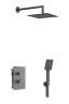 AQG Alpha, душевой комплект на 2 потребителя с термостатом, с квадратным верхним душем 25х25 см и кронштейном, цвет никель сатин (PVD)