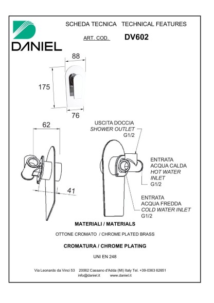 Daniel Diva, однорычажный встраиваемый смеситель для душа, цвет хром