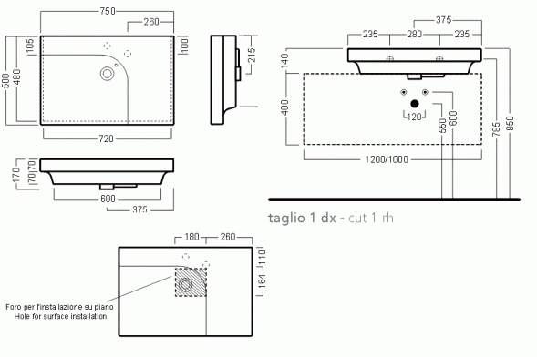 Раковина HATRIA GRANDANGOLO YXNS01 накладная или на тумбу без отверстия с переливом цвет белый