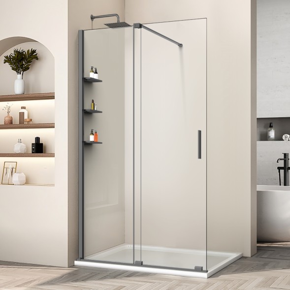 Vincea Душевая перегородка Волк-Ин (Walk-In) VSW-1WSL120CLGM, 1200*2000, вороненая сталь, стекло прозрачное