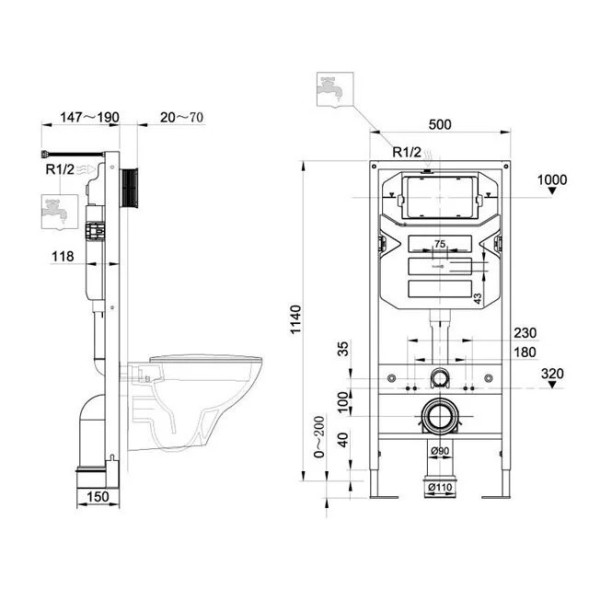 Инсталляция KLUDI UNIFIX 79101 для подвесных унитазов