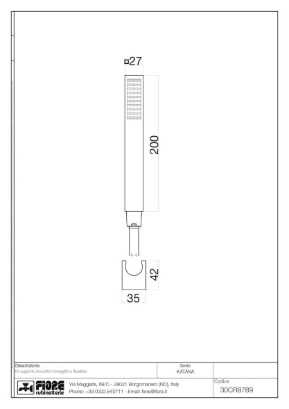 Fiore Shower, набор для душа: 1-режимный ручной душ, шланг 150 см, держатель ручного душа, цвет хром