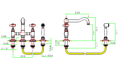 Nicolazzi Смеситель для кухни Dames Anglaises 1458WS OG 18 цвет латунь необработанная