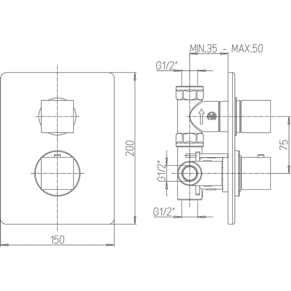 Paini 84CR690TH Смеситель для душа Дакс-Р с термостатом, встраиваемый, хром