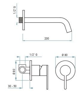 Emmevi Filobrass, встраиваемый в стену однорычажный смеситель для раковины, рукоятка без стержня, без донного клапана, цвет  хром 85155ZI/CR