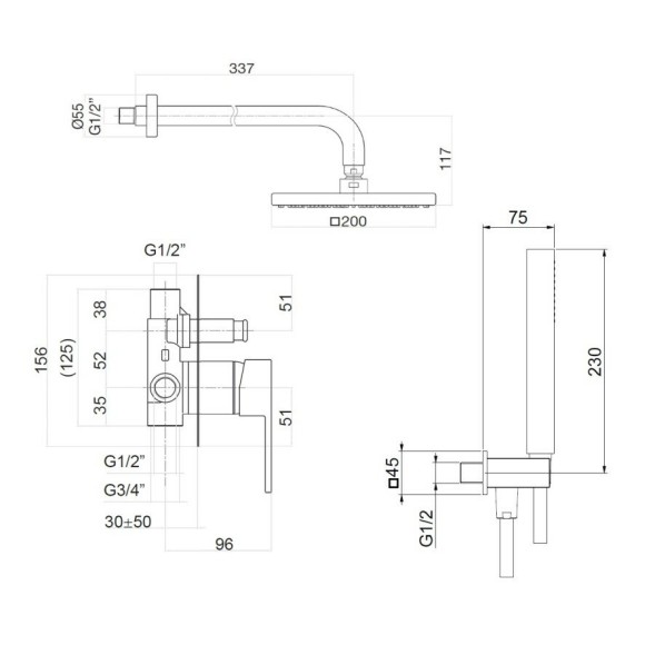 Душевая система встраиваемая Webert Pegaso PE890103560, черный