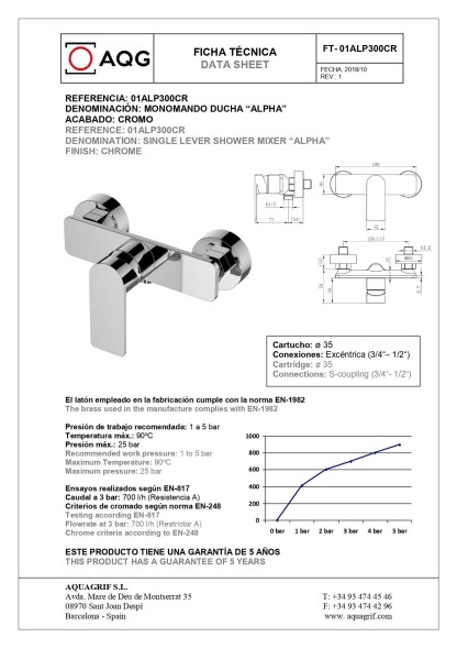 AQG Alpha, однорычажный смеситель для душа без набора для душа, цвет белый матовый