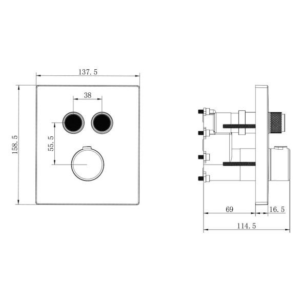 Vincea Душевой комплект Инспаер (Inspire) VSFW-3I21MT4GM встраиваемый, термостат, двухрежимный, вороненая сталь