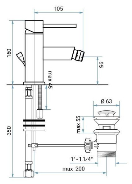 Emmevi Piper, однорычажный смеситель для биде с донным клапаном, цвет бронза 45004/BR