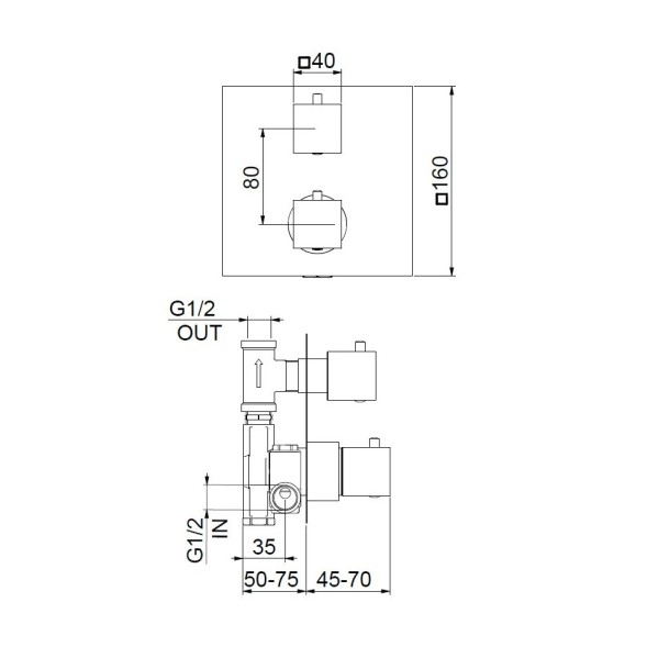 Смеситель для душа встраиваемый с термостатом Webert Pegaso PE970901010, золото