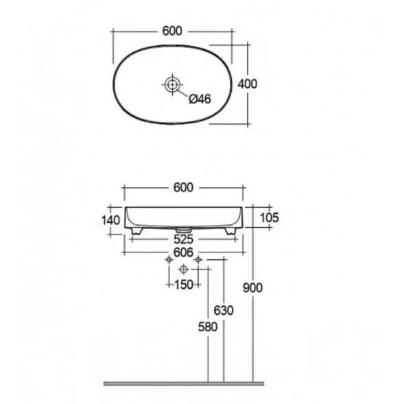 Раковина KLUDI RESA O 58CW2043 накладная без перелива