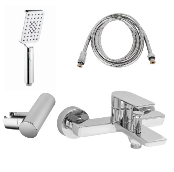 AQG Alpha, душевой комплект на 2 потребителя с термостатом, с квадратным верхним душем 25х25 см и кронштейном, цвет черный матовый