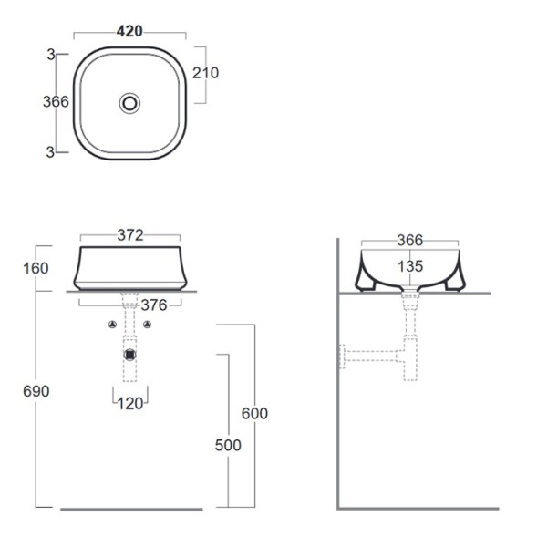 Раковина SIMAS SHARP накладная без отверстий цвет белый SH06