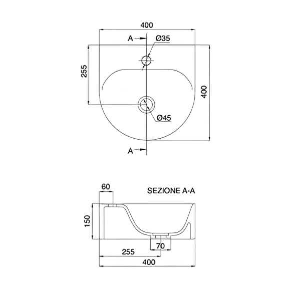 Раковина Scarabeo SKINNY накладная без перелива с одним отверстием цвет белый 5410