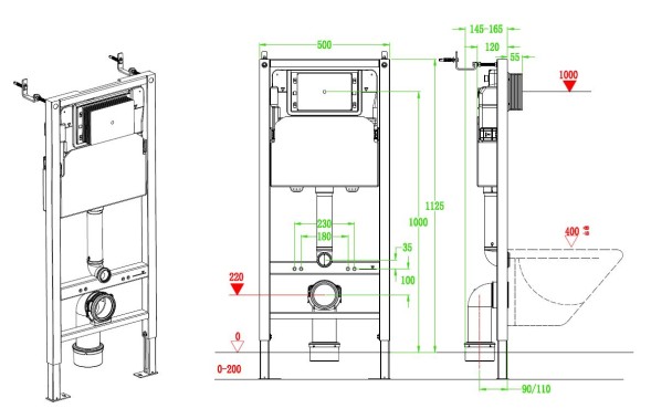 Инсталляция для подвесного унитаза Vincea VIS-2508, 500*1000, цвет сине-белый