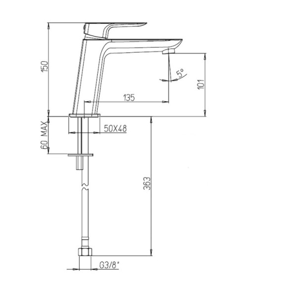 Paini 09CR205ME Смеситель для раковины Нове с длинным изливом, хром