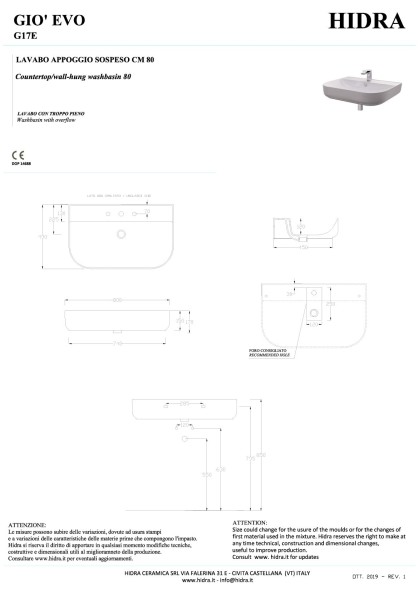 Hidra Gio, накладная/подвесная раковина 80x49x15h см, цвет белый матовый