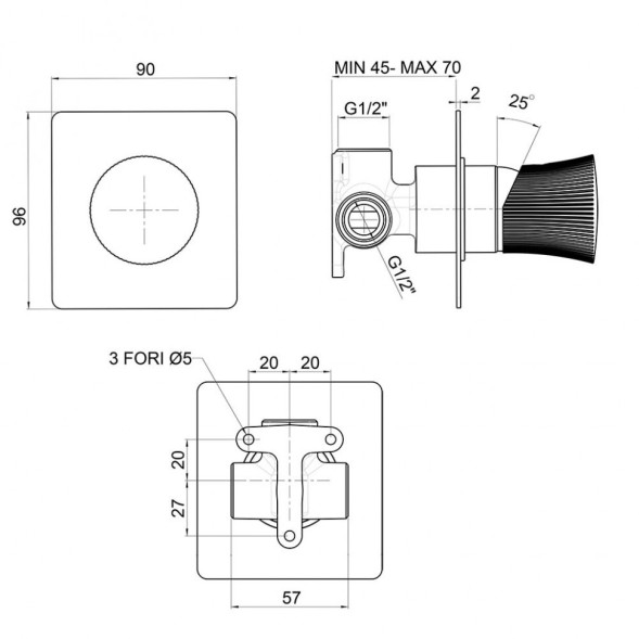 Paini 18CR690PZ Смеситель для душа Домус встраиваемый, хром/брашированный чёрный