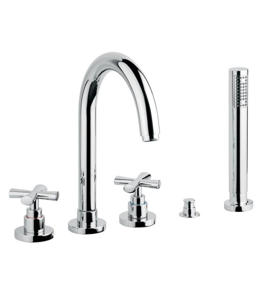 Emmevi Spirit New, комплект смесителя на борт ванны (излив 18,1 см), на 5 отверстий, с набором для душа, цвет брашированное золото 31121/ORS