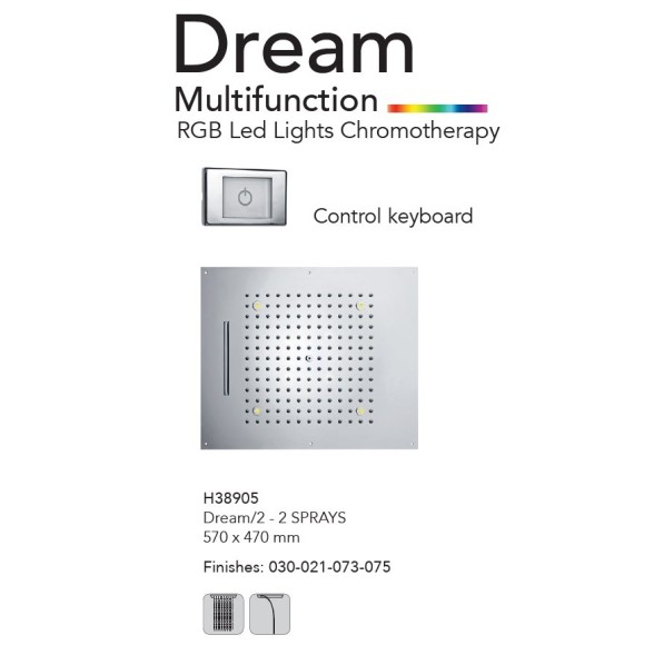Верхний душ Bossini Dream/2 H38905.030 570х470 мм потолочный Easy Clean 2 режима: дождь, каскад, с хромотерапией цвет хром