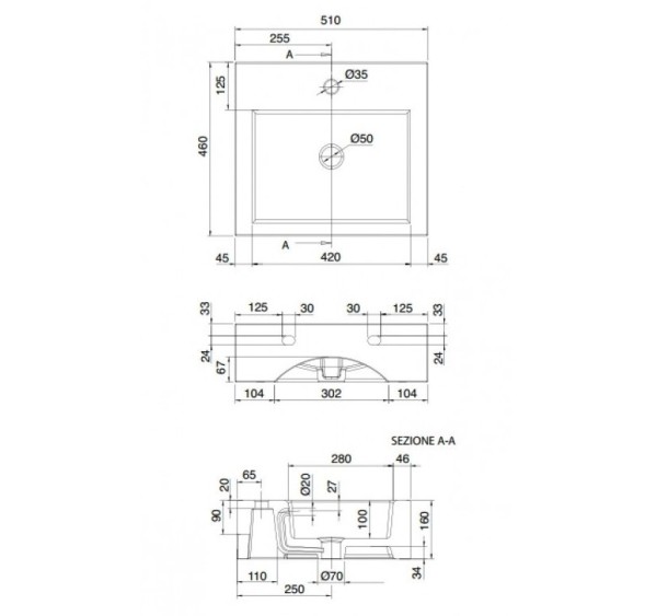 Раковина Scarabeo SQUARE подвесная или накладная с переливом с одним отверстием цвет белый 8025/B