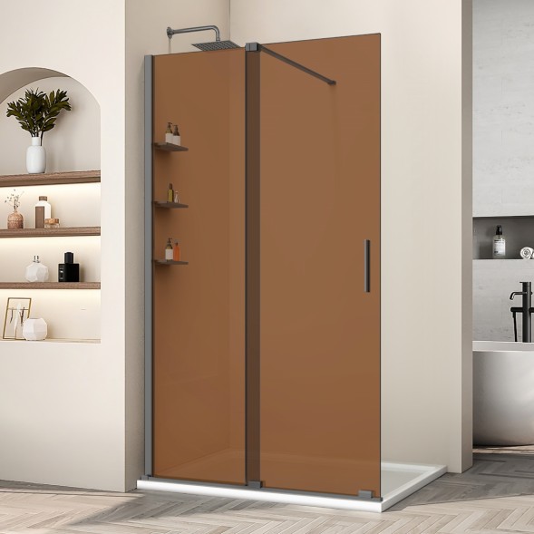 Vincea Душевая перегородка Волк-Ин (Walk-In) VSW-1WSL120GSGM, 1200*2000, вороненая сталь, стекло янтарь