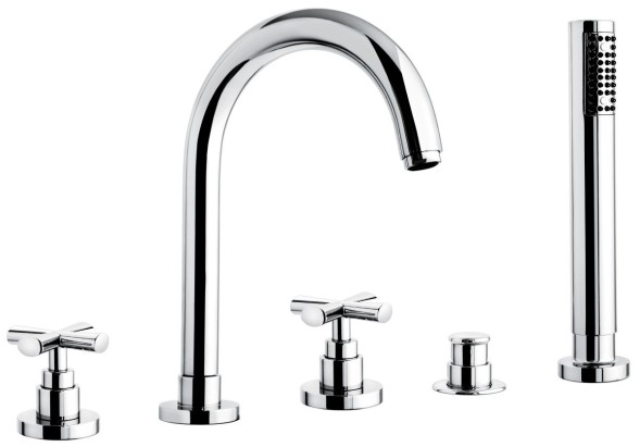 Emmevi Spirit New, комплект смесителя на борт ванны на 5 отверстий с поворотным изливом, цвет хром 31121/CR