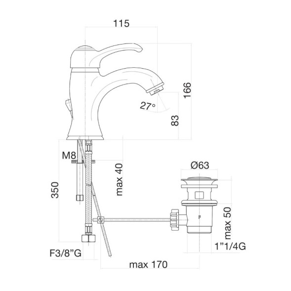 Смеситель для раковины Webert Aurora AU830102060. медь