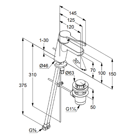 KLUDI PURE&amp;EASY CARE Однорычажный смеситель на умывальник 70, c донным клапаном, арт. 372840565