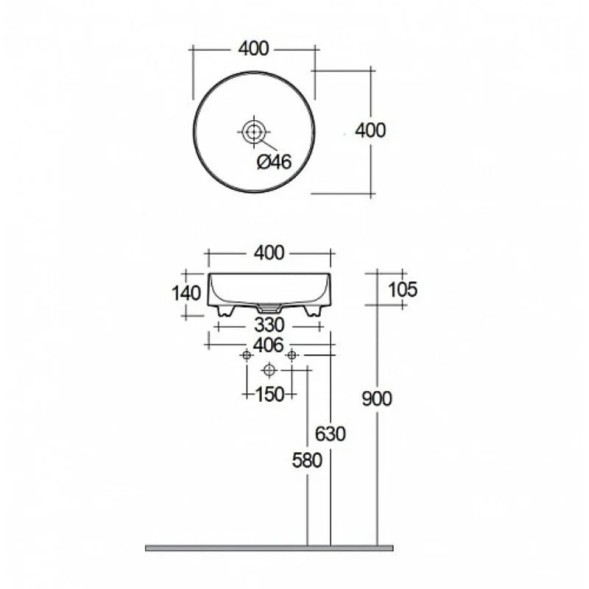Раковина KLUDI RESA R 58CW1043 накладная без перелива