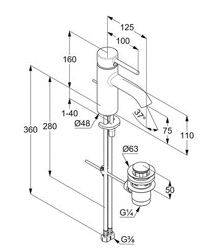 Смеситель KLUDI BOZZ 382700576 для раковины на одно отверстие однорычажный с донным клапаном