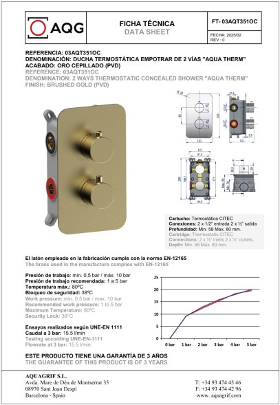 AQG Aqua Therm, встраиваемый смеситель для душа c термостатом на 2 выхода , цвет черный матовый