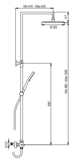AQG Berenice, душевая колонна регулируемая по высоте 95-150 см, c термостатом и круглым верхним душем 25 см, цвет хром