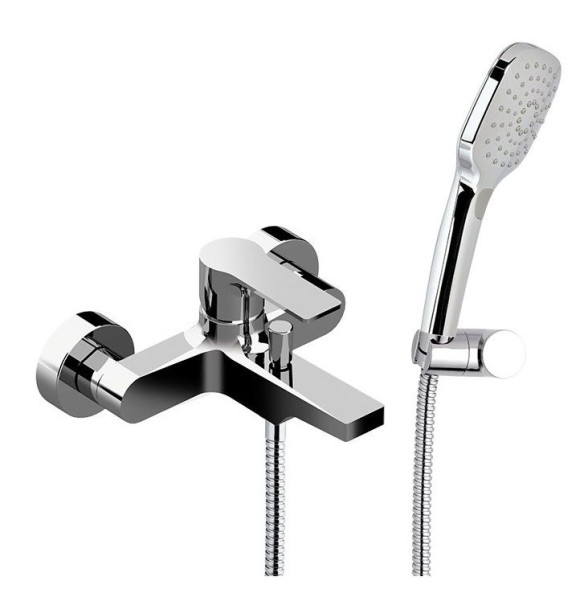 Daniel Reflex, однорычажный смеситель для ванны (излив 16,8 см), c набором для душа, цвет зачищенный никель