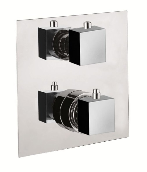 Fiore X-Termo, встраиваемый в стену смеситель для душа на 2 выхода, с термостатом (квадратная панель и ручки), цвет хром