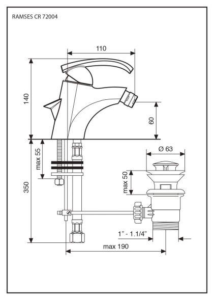 Emmevi Ramses, однорычажный смеситель для биде с донным клапаном, цвет хром  72004CR