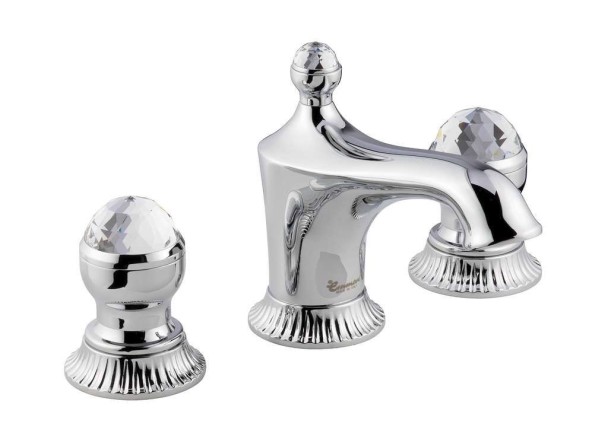 Emmevi The One Leda, смеситель для раковины на 3 отверстия. Металлические ручки + прозрачные кристаллы, цвет хром 98033VSW/CR