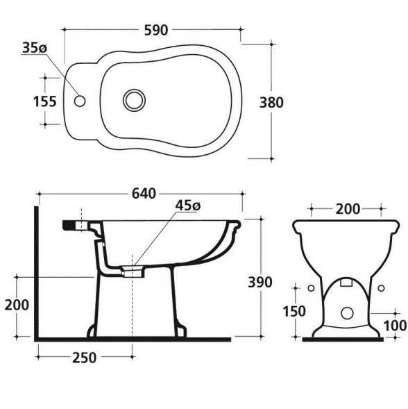 Биде GALASSIA ETHOS 8407M напольное с одним отверстием с крепежом цвет белый глянцевый